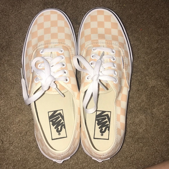 peach and white checkered vans